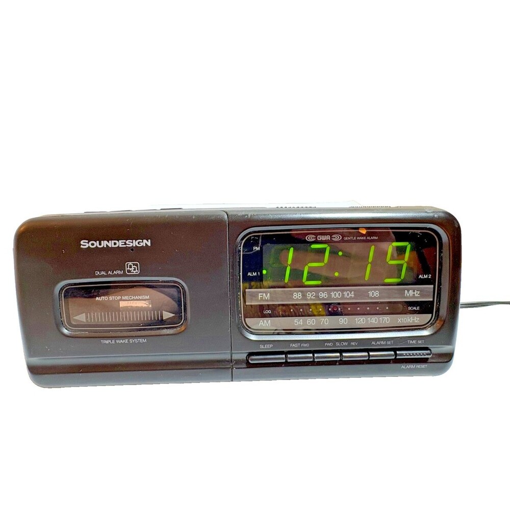 Soundesign 3846B AM/FM Cassette Player Clock Radio Vintage Retro Black AS-IS